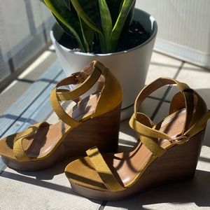 Yellow slingback strap wedge